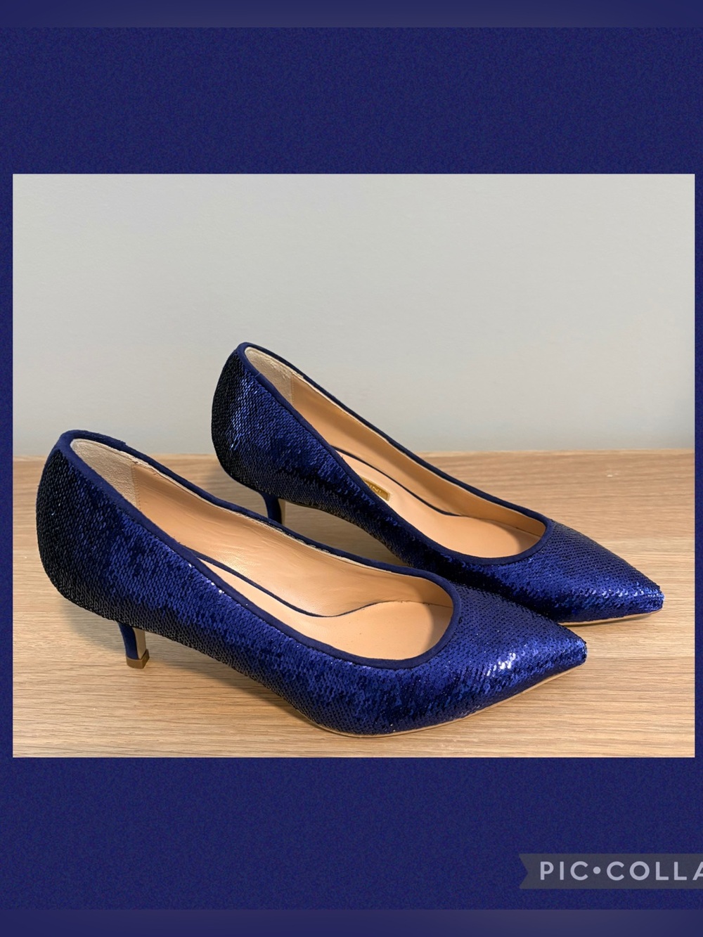 Atos Lombardini Sapphire Blue Sequin Kitten Heel Pumps EU 36 NWOT